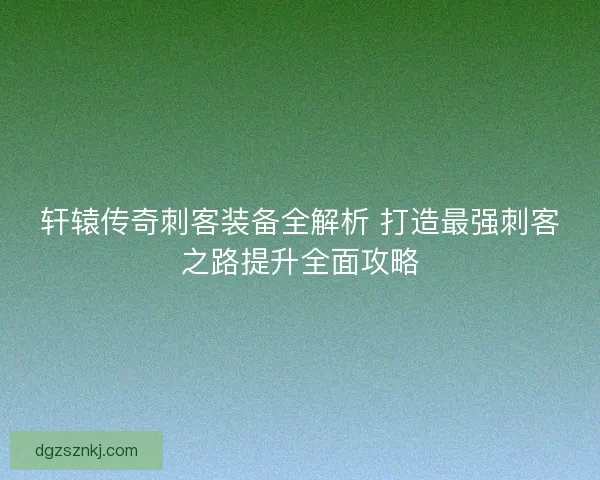 轩辕传奇刺客装备全解析 打造最强刺客之路提升全面攻略