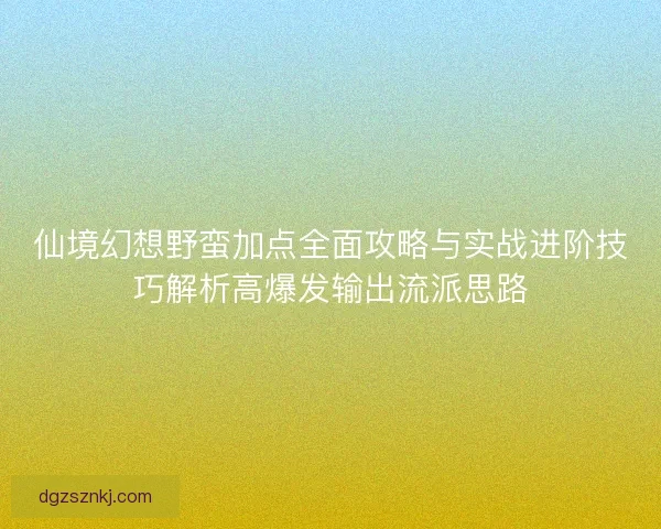 仙境幻想野蛮加点全面攻略与实战进阶技巧解析高爆发输出流派思路